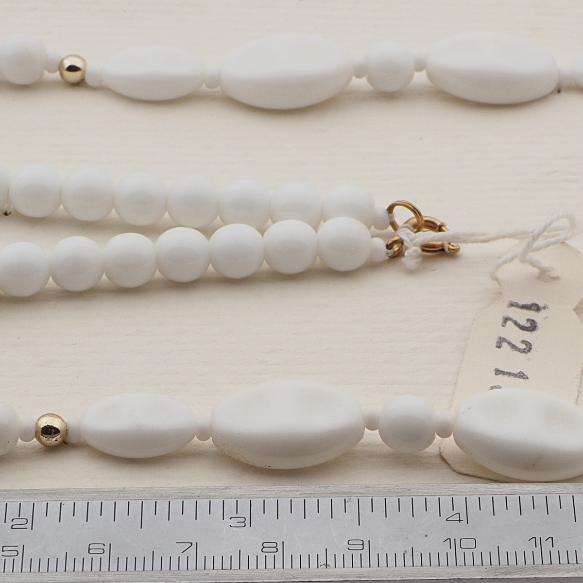Vintage Czech necklace white oval round glass beads 27"