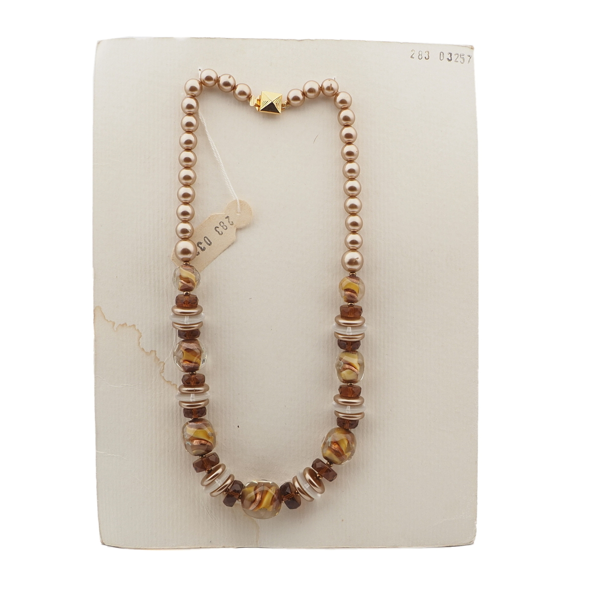 Vintage Czech necklace metallic topaz caramel lampwork glass beads 