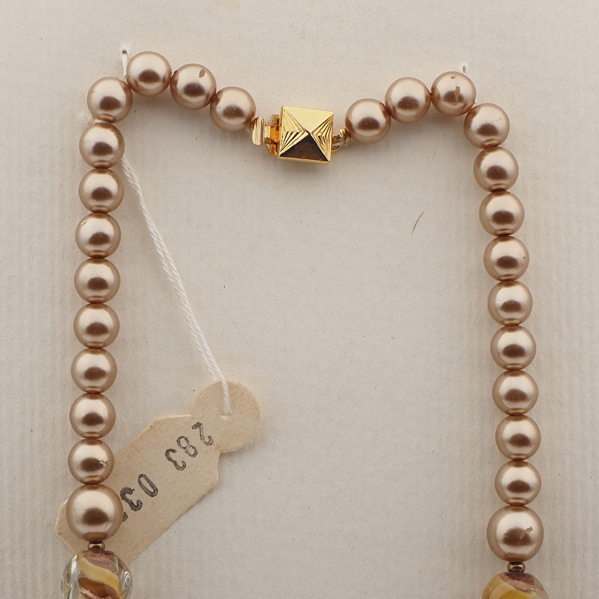 Vintage Czech necklace metallic topaz caramel lampwork glass beads 