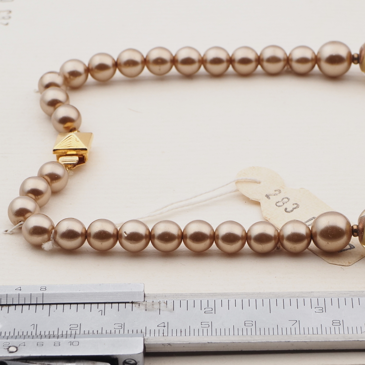 Vintage Czech necklace metallic topaz caramel lampwork glass beads 