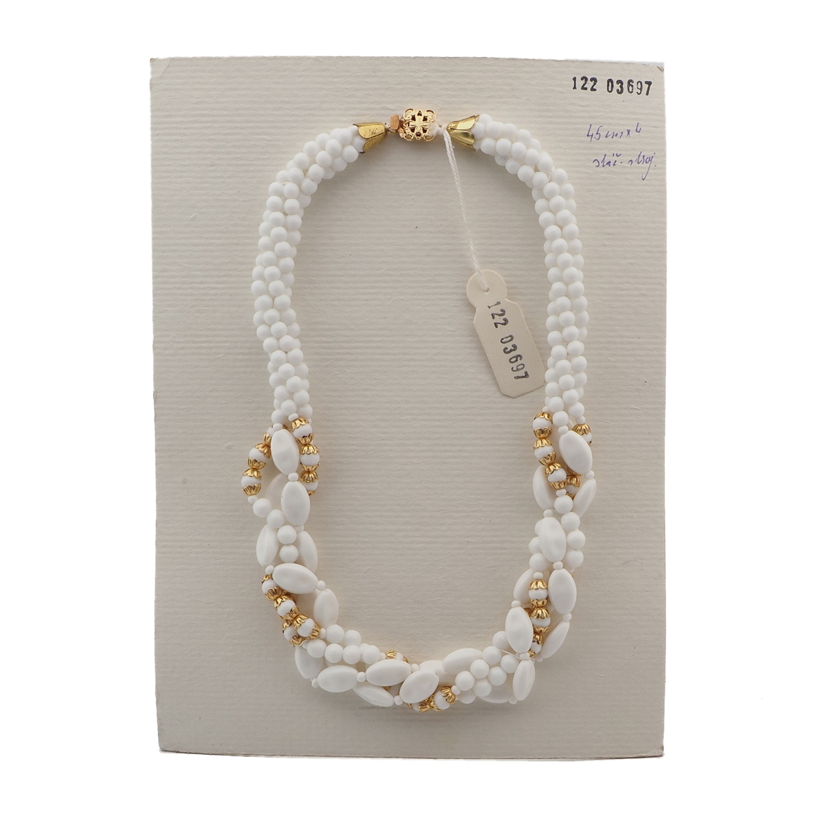 Vintage Czech 4 strand necklace white oval round glass beads 