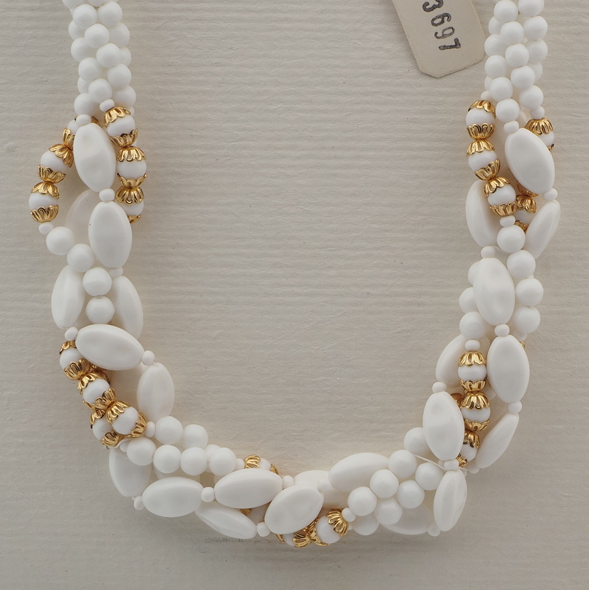 Vintage Czech 4 strand necklace white oval round glass beads 