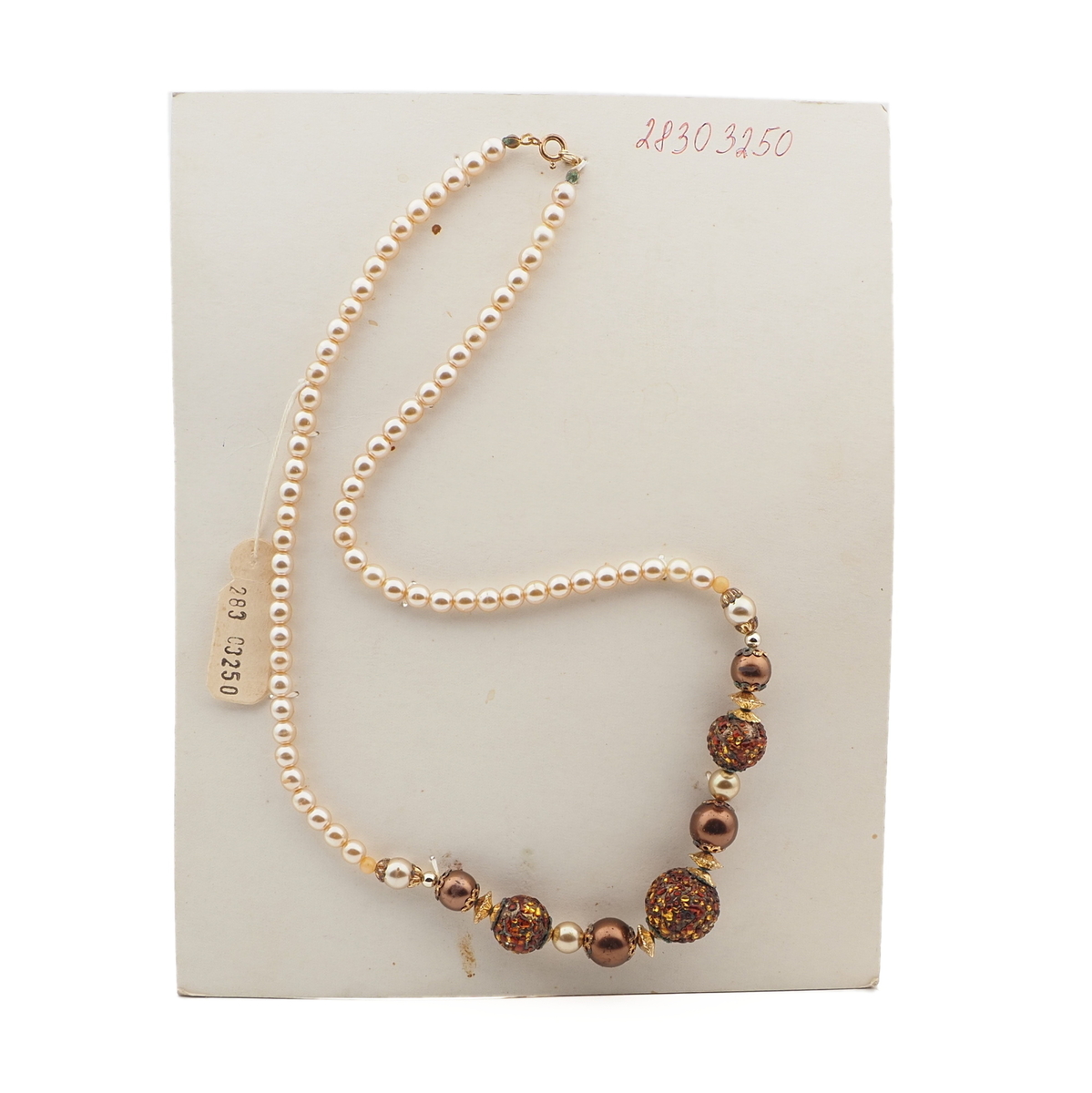 Vintage Czech necklace pearl spatter overlay lampwork glass beads 