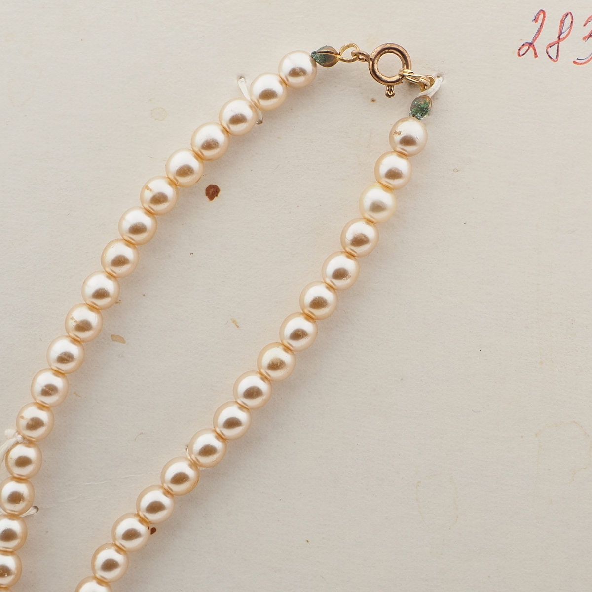 Vintage Czech necklace pearl spatter overlay lampwork glass beads 