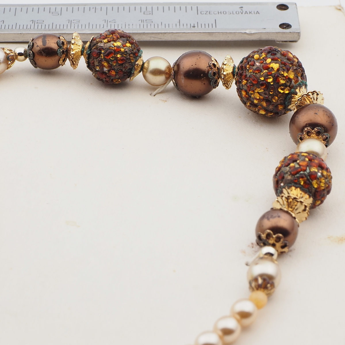 Vintage Czech necklace pearl spatter overlay lampwork glass beads 