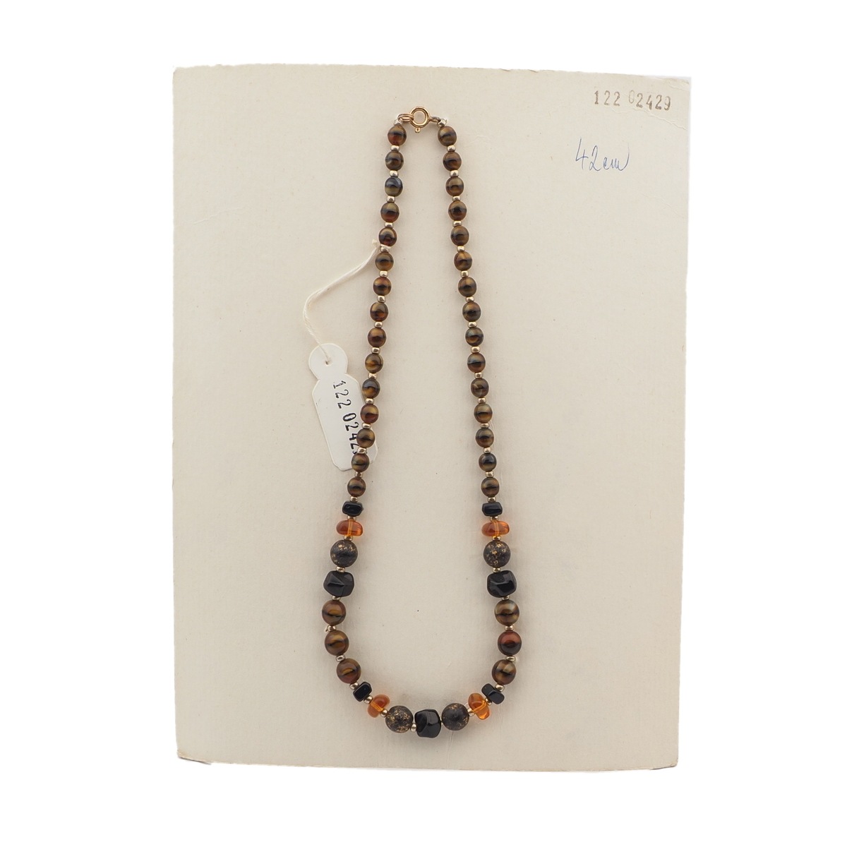 Vintage Czech necklace brown marble black topaz glass beads