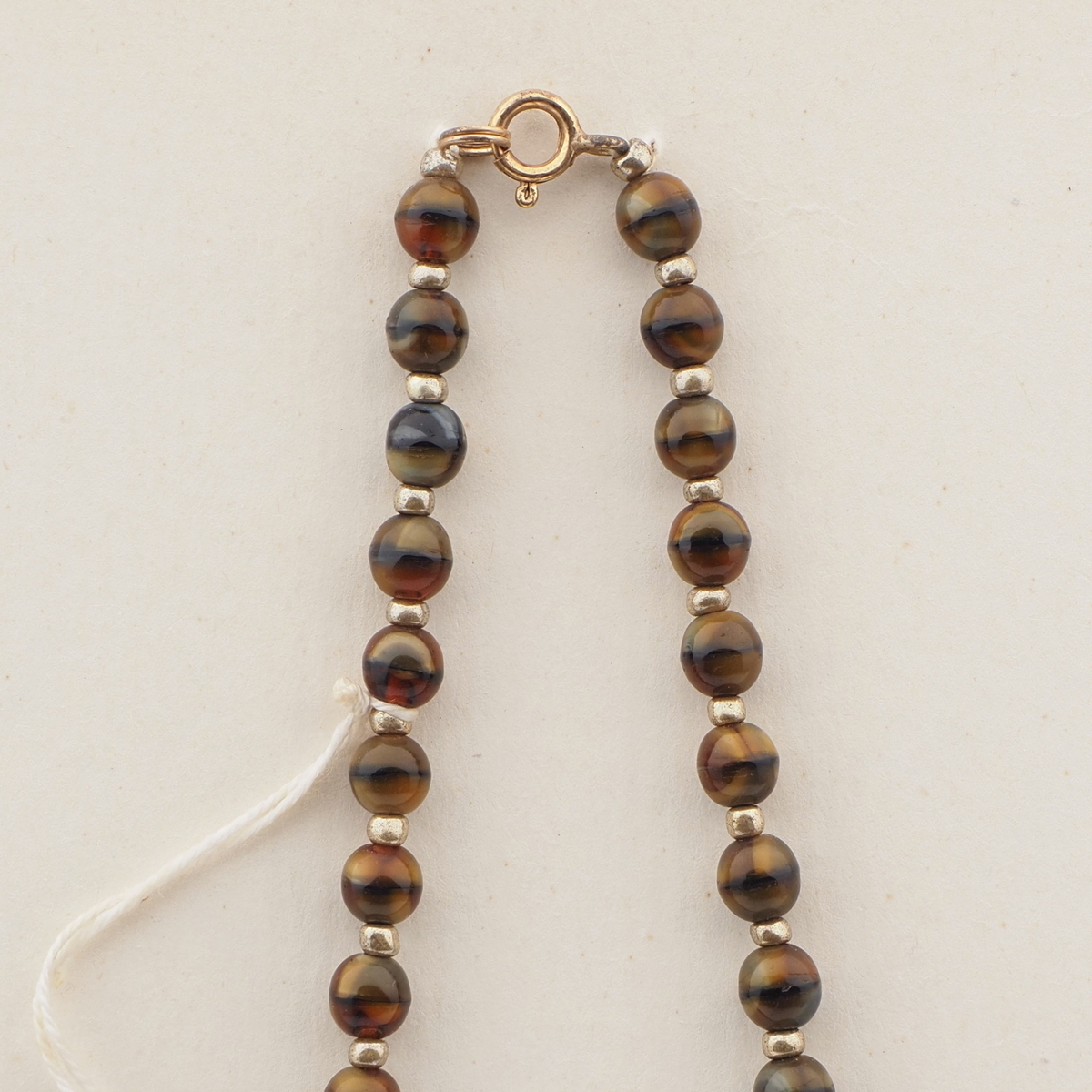 Vintage Czech necklace brown marble black topaz glass beads