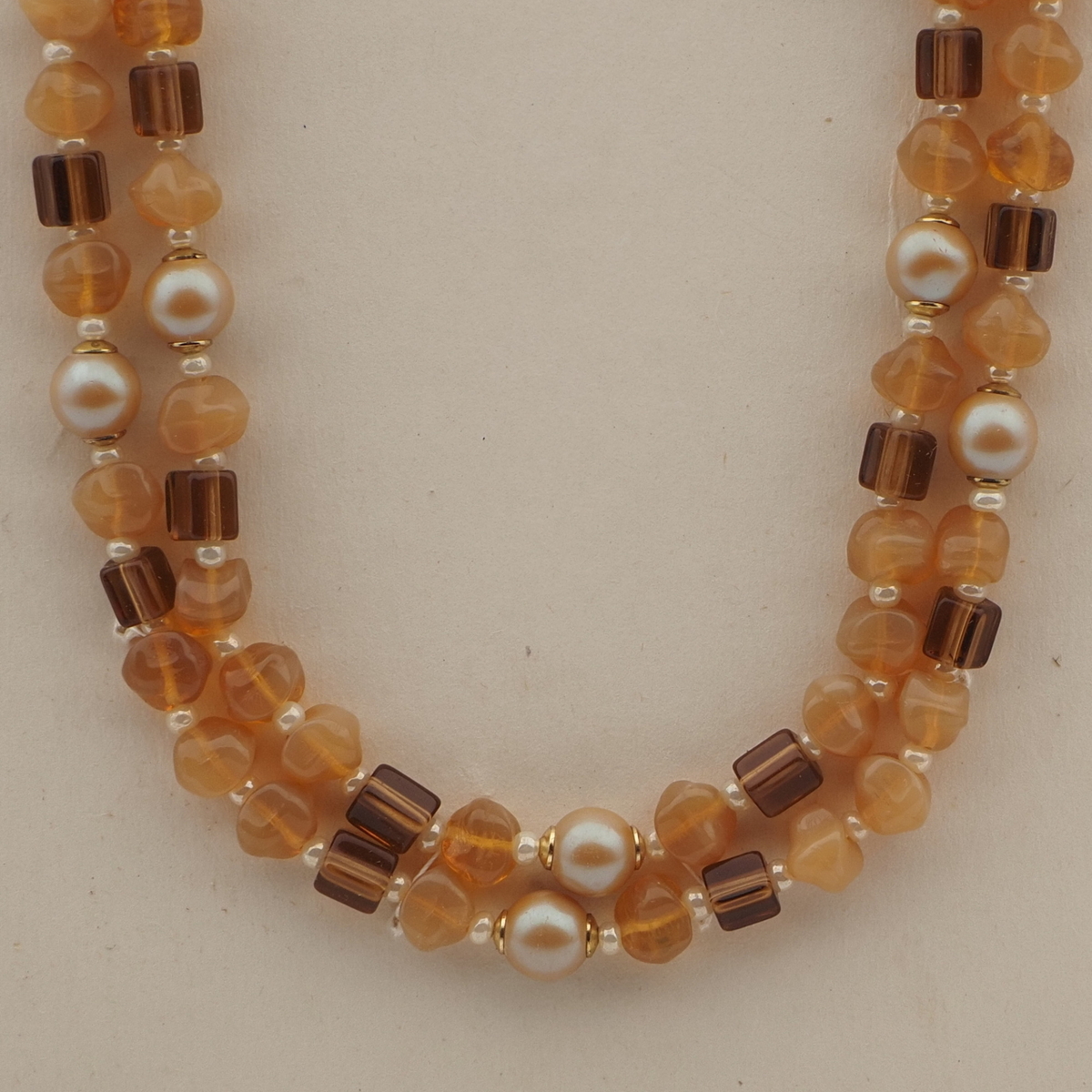 Vintage Czech 2 strand necklace topaz opaline pearl glass beads