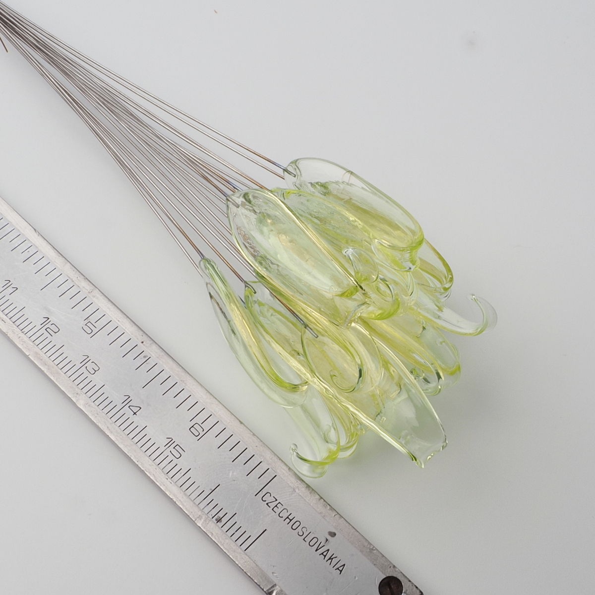 Czech lampwork uranium glass flower petal leaf headpin bead (1 bead)