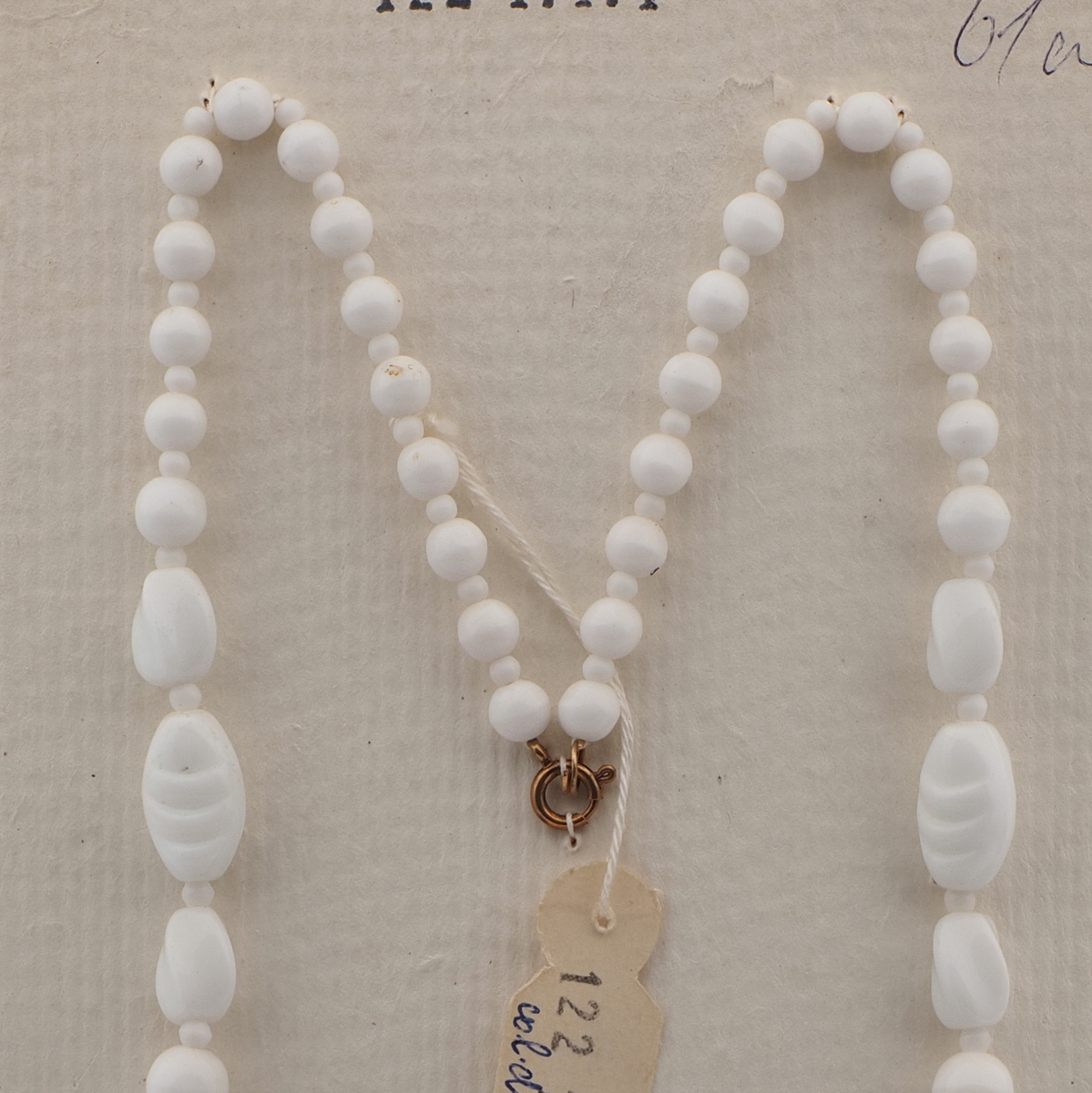 Vintage Czech necklace white round oval glass beads 24"