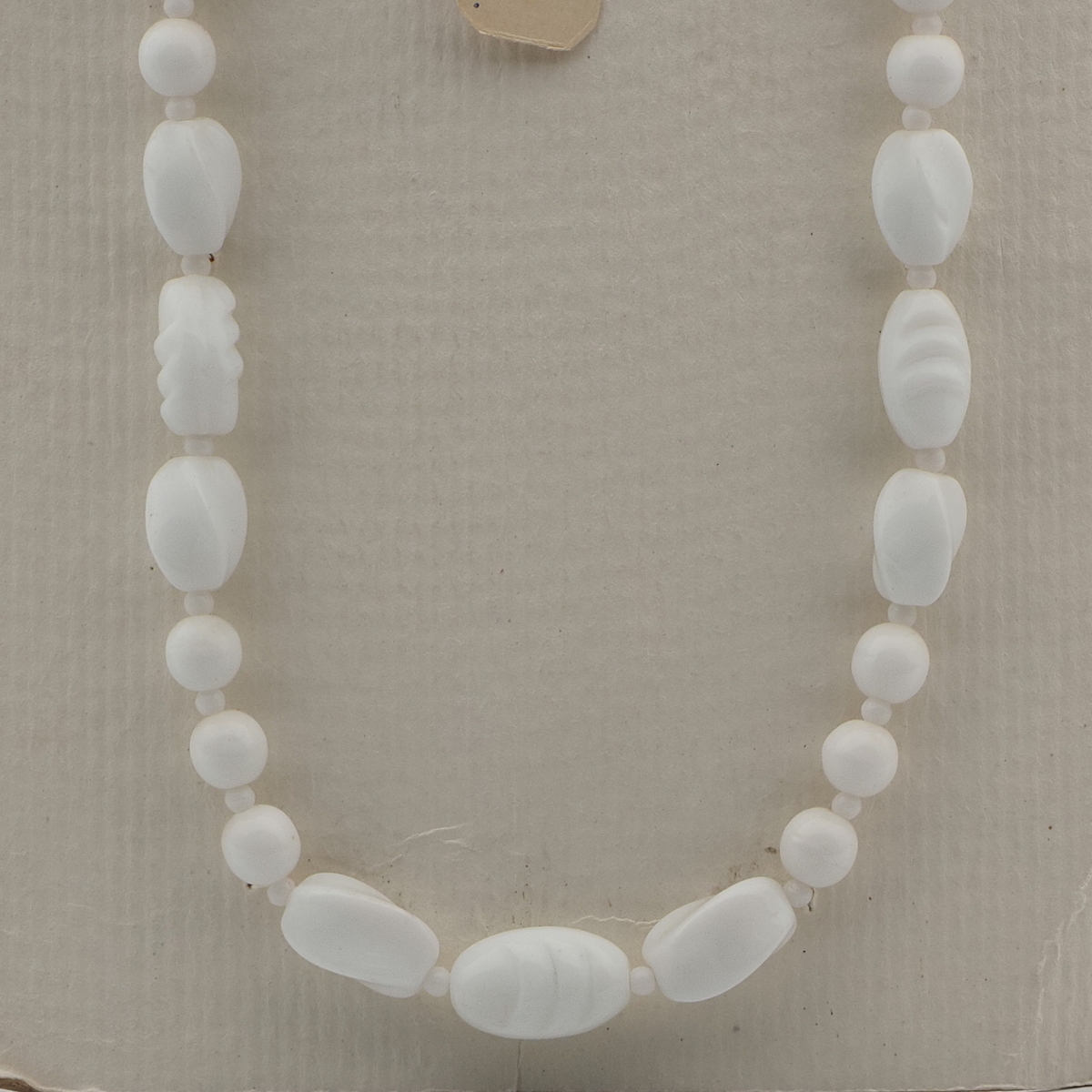 Vintage Czech necklace white round oval glass beads 24"