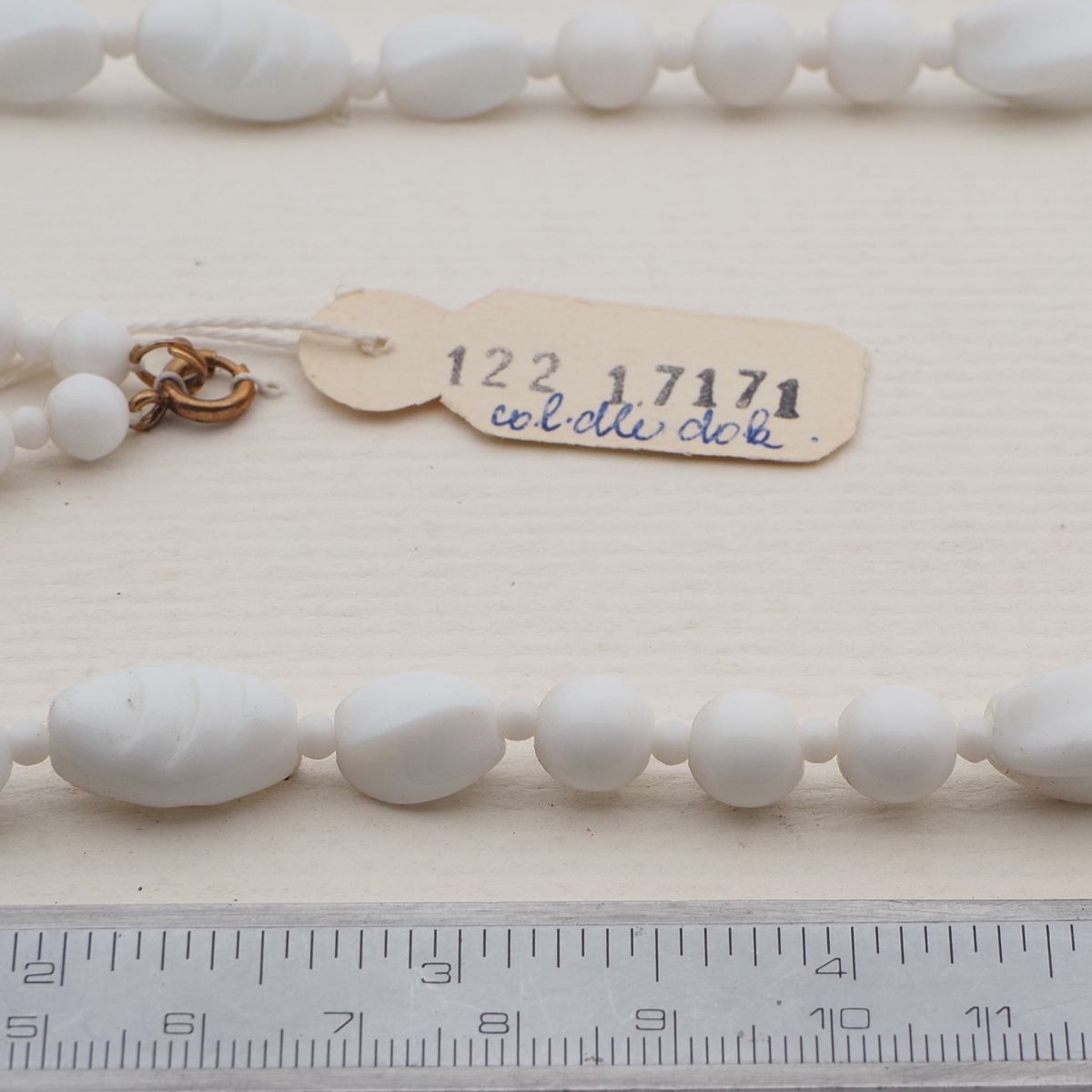 Vintage Czech necklace white round oval glass beads 24"