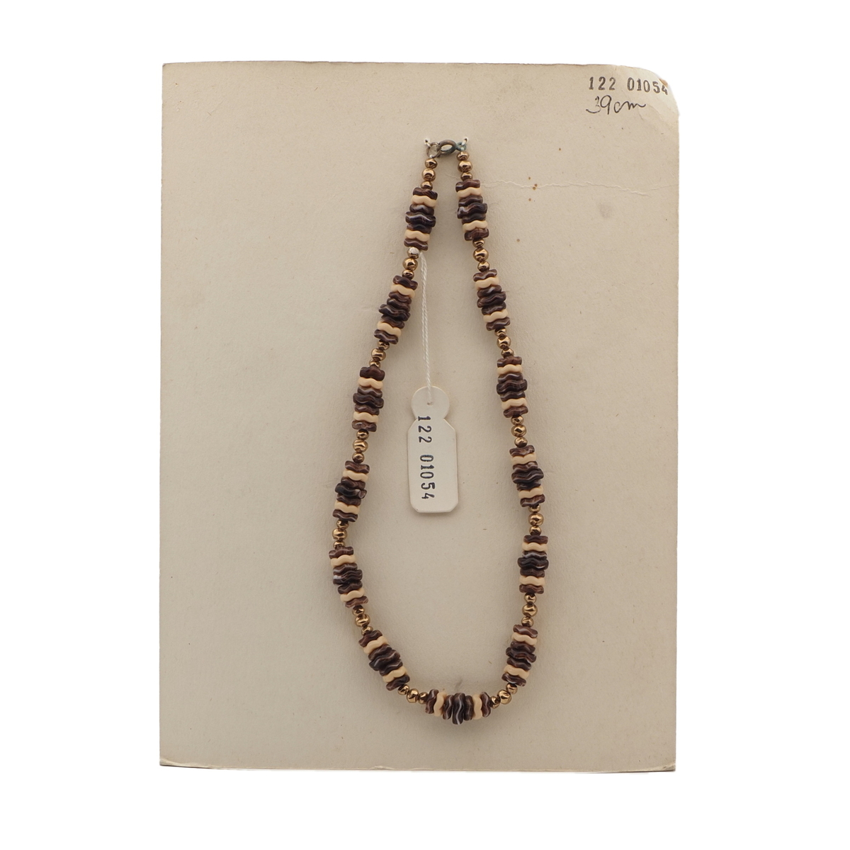 Vintage Czech necklace beige brown marble rondelle glass beads