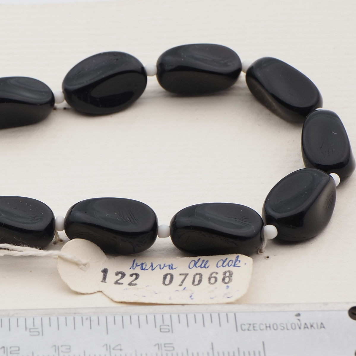 Vintage Czech necklace element black oval rectangle glass beads 
