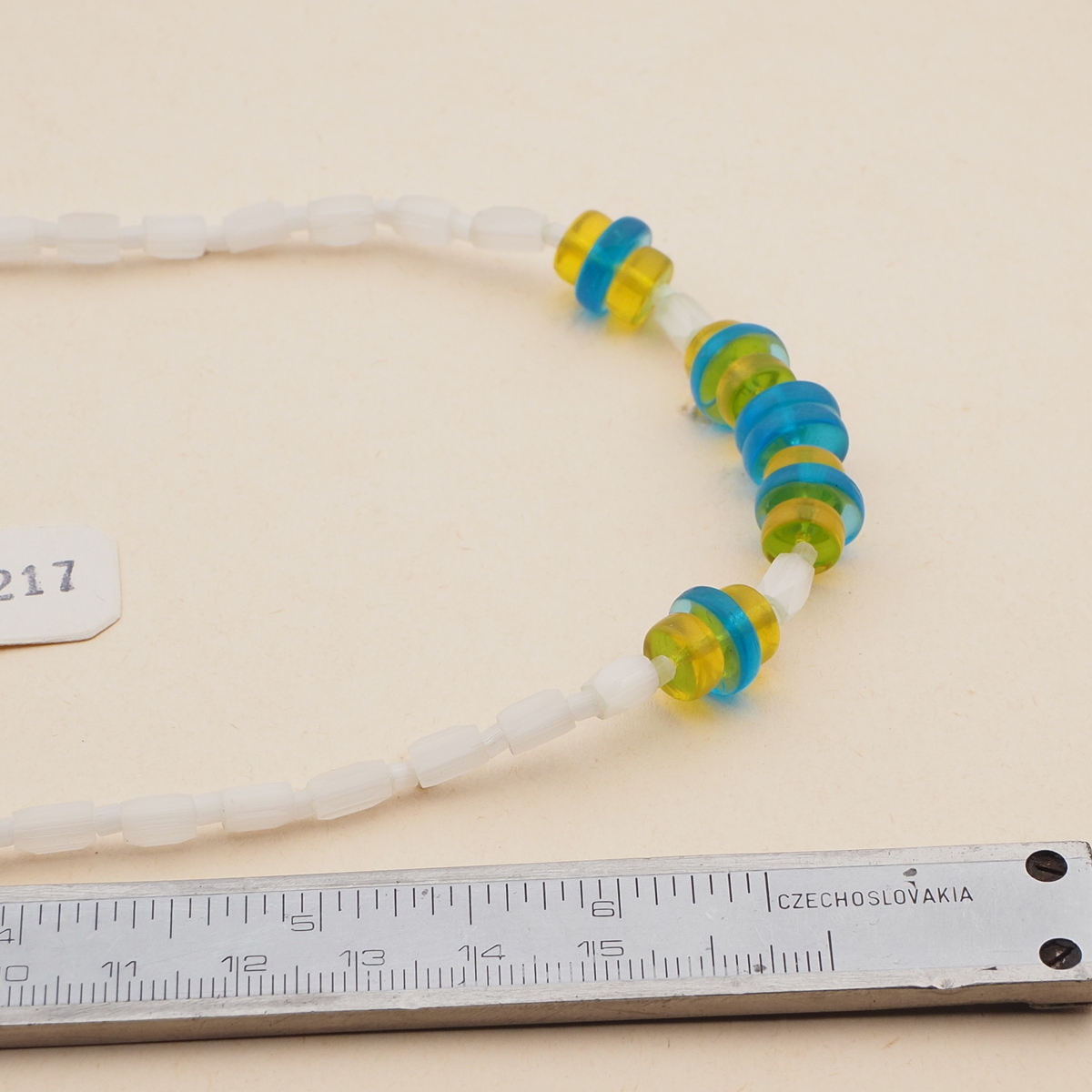 Vintage Czech necklace satin atlas blue topaz glass beads 
