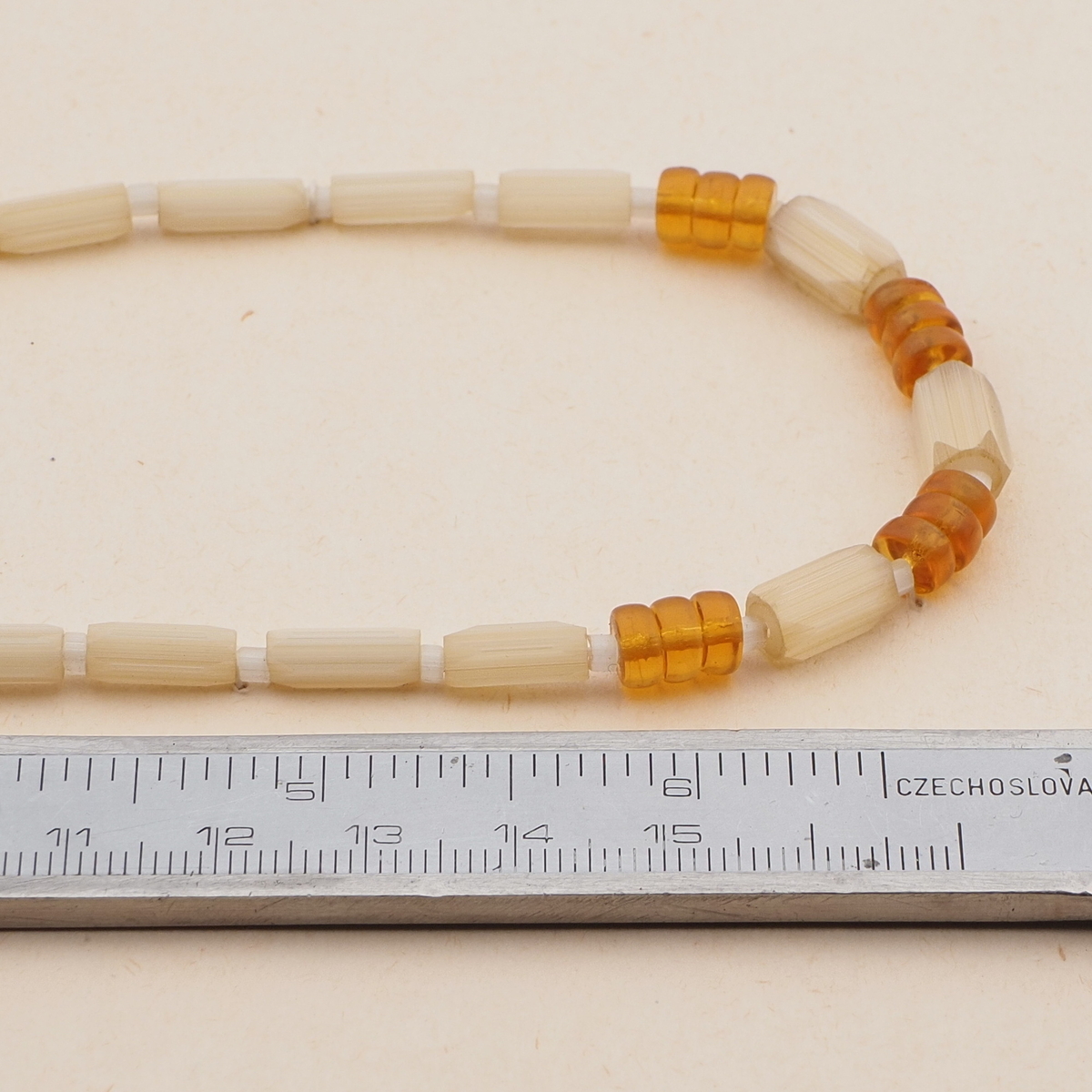 Vintage Czech necklace satin atlas topaz glass beads 