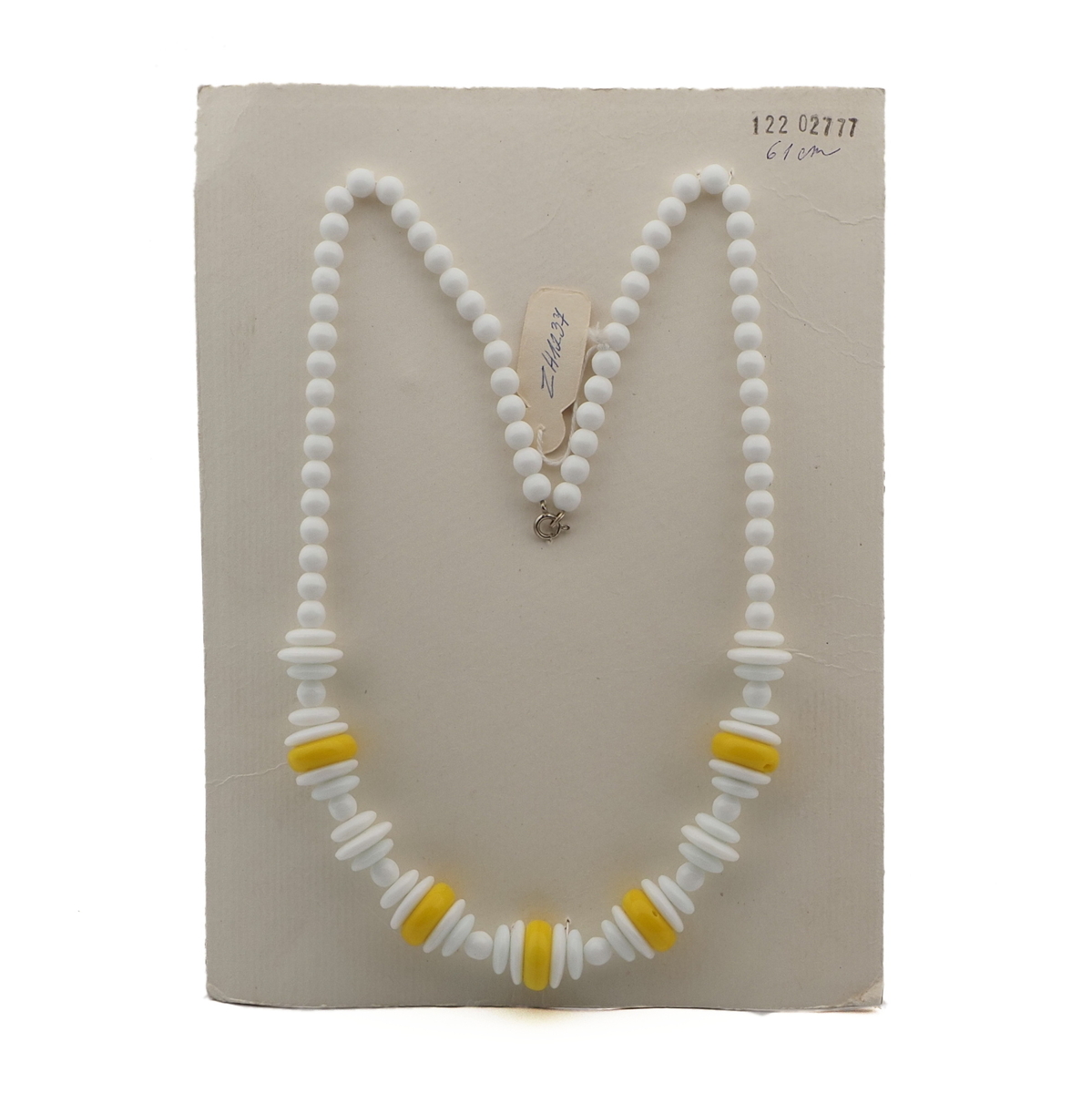 Vintage Czech necklace white yellow glass beads 24"