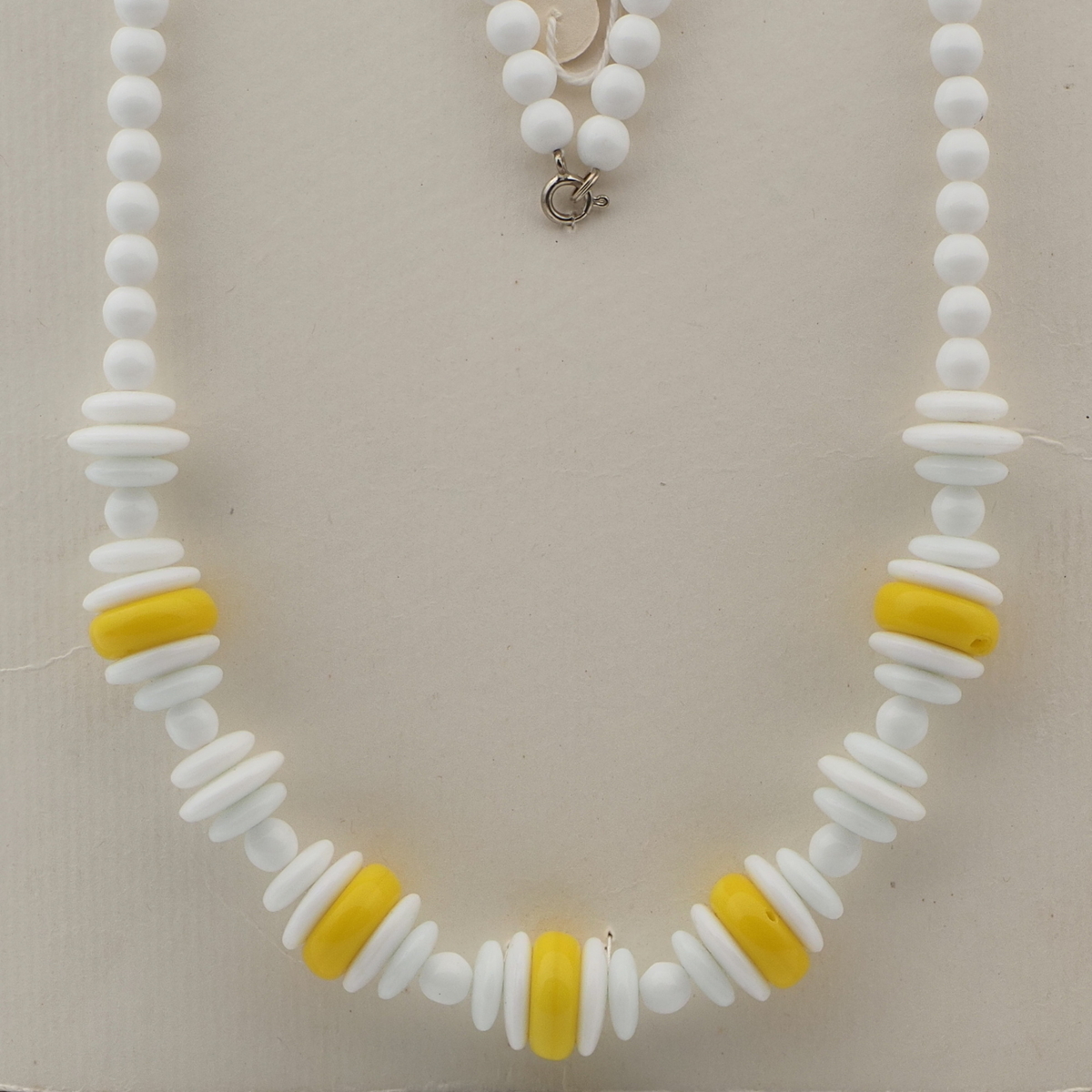 Vintage Czech necklace white yellow glass beads 24"