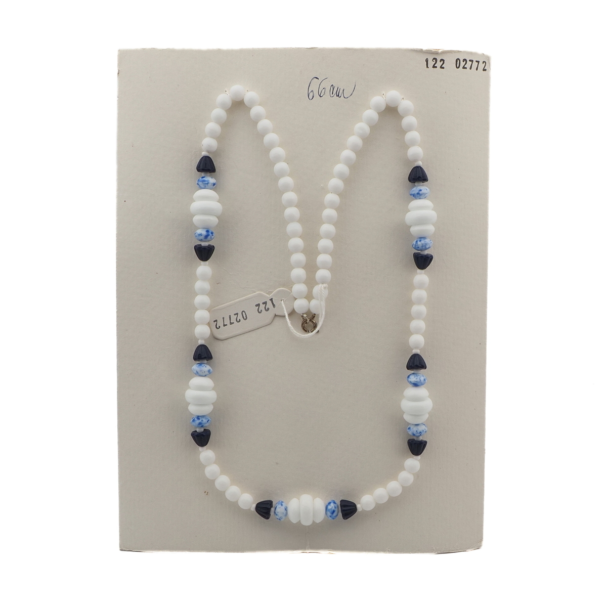 Vintage Czech necklace white blue marble glass beads 26"