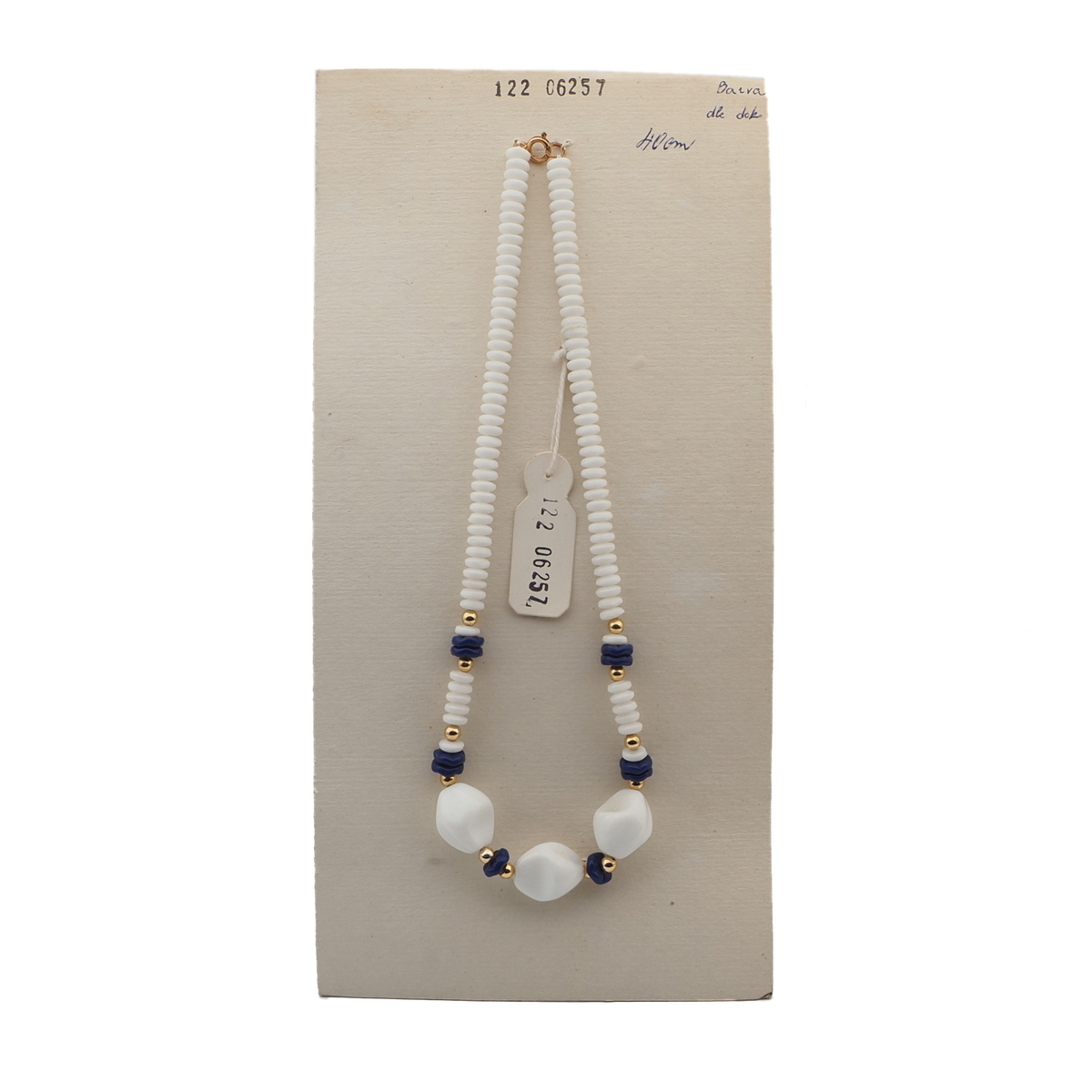 Vintage Czech necklace white blue glass beads