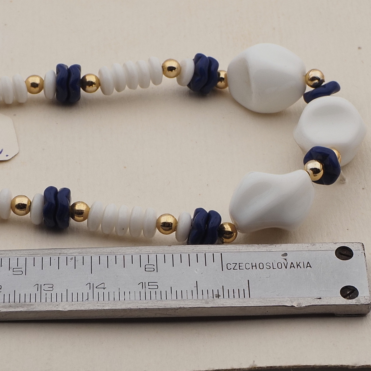 Vintage Czech necklace white blue glass beads