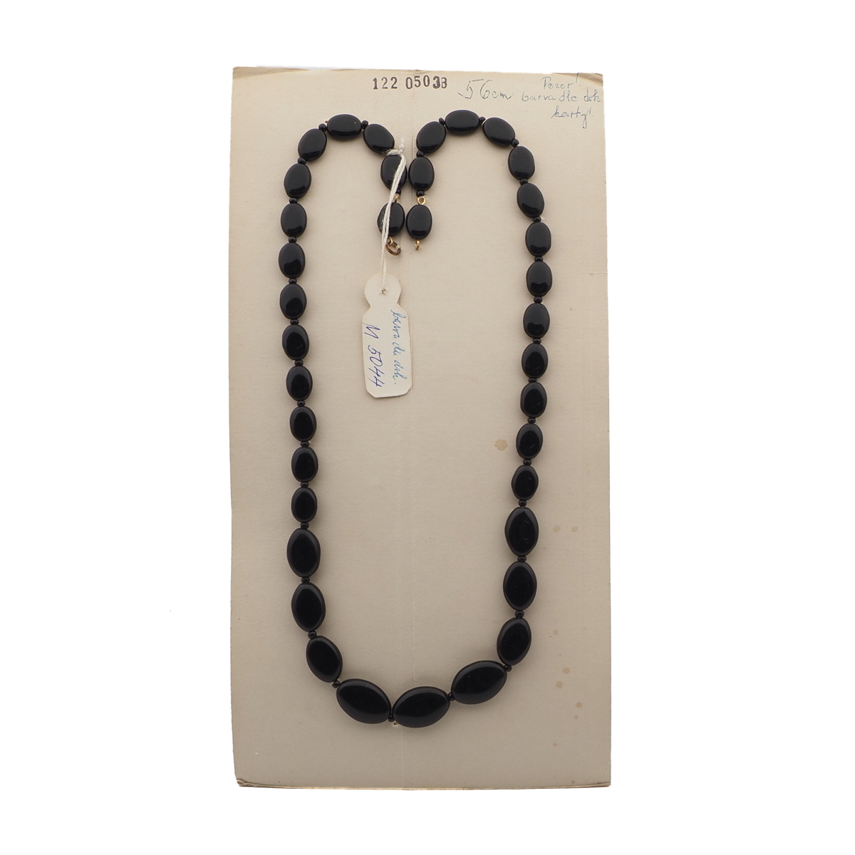 Vintage Czech necklace element black oval glass beads 24"