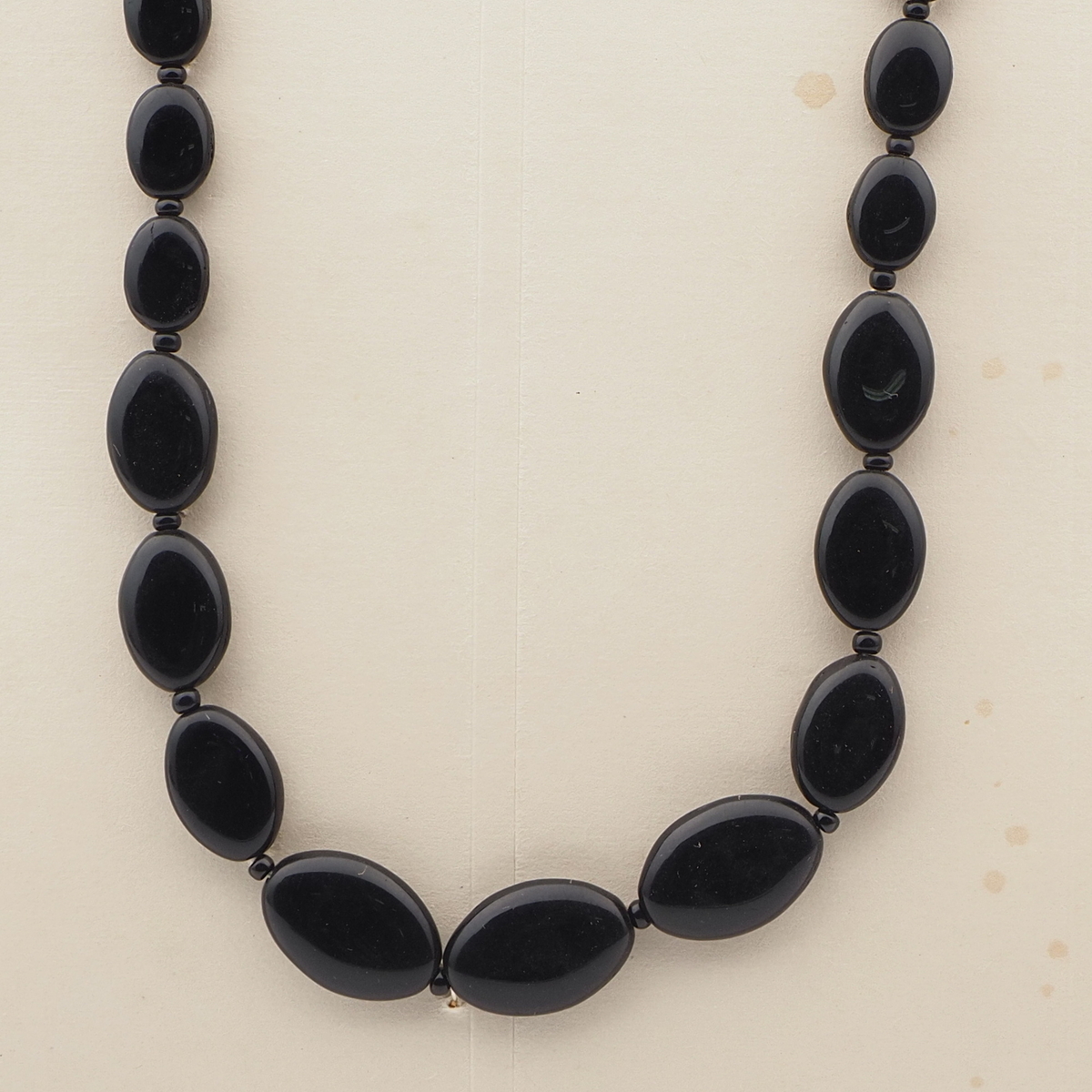 Vintage Czech necklace element black oval glass beads 24"