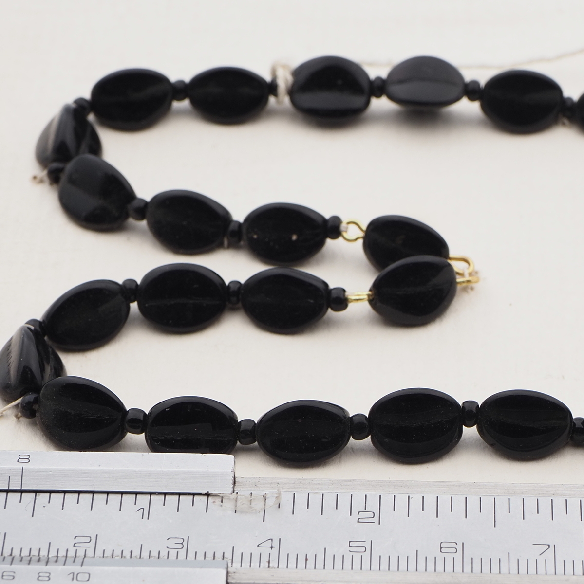 Vintage Czech necklace element black triangle glass beads 