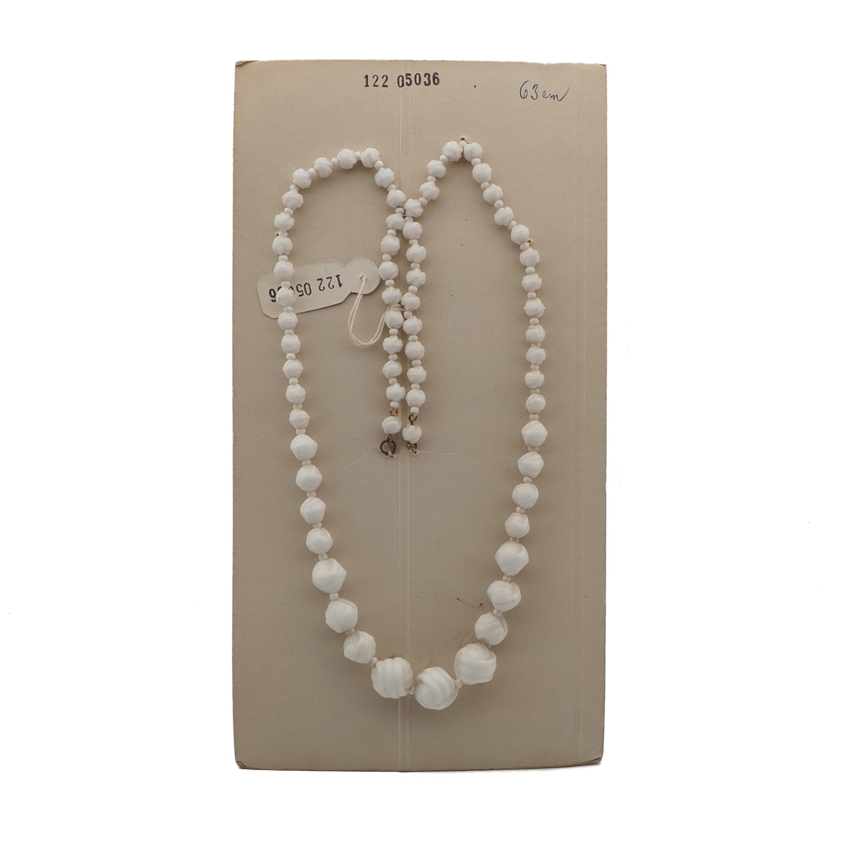 Vintage Czech necklace element white wool knot glass beads 24"