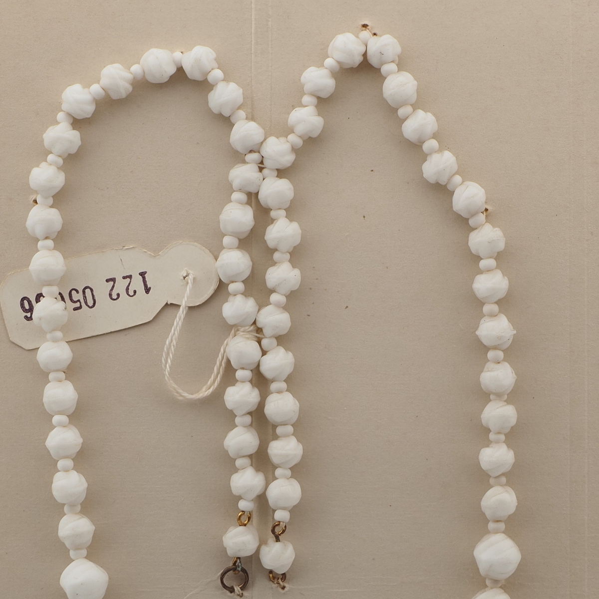 Vintage Czech necklace element white wool knot glass beads 24"