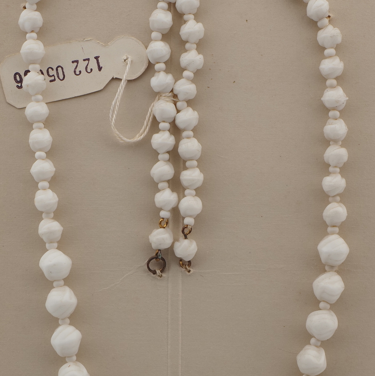 Vintage Czech necklace element white wool knot glass beads 24"