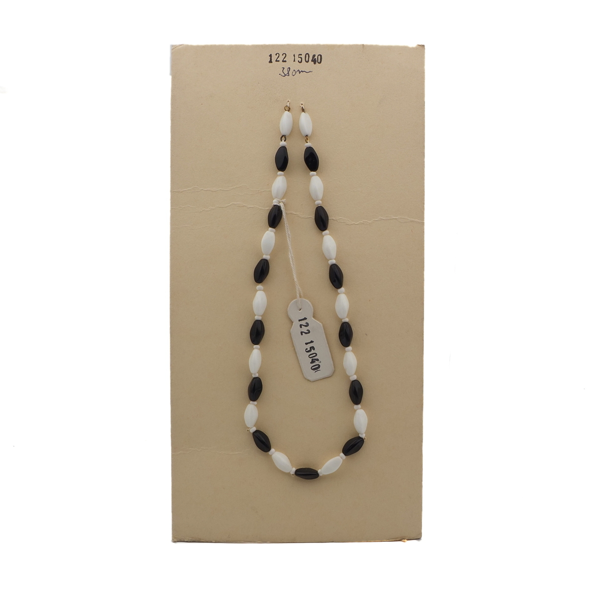 Vintage Czech necklace element white black triangle glass beads 15"