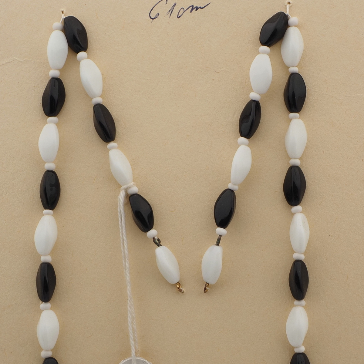 Vintage Czech necklace element white black triangle glass beads 24"