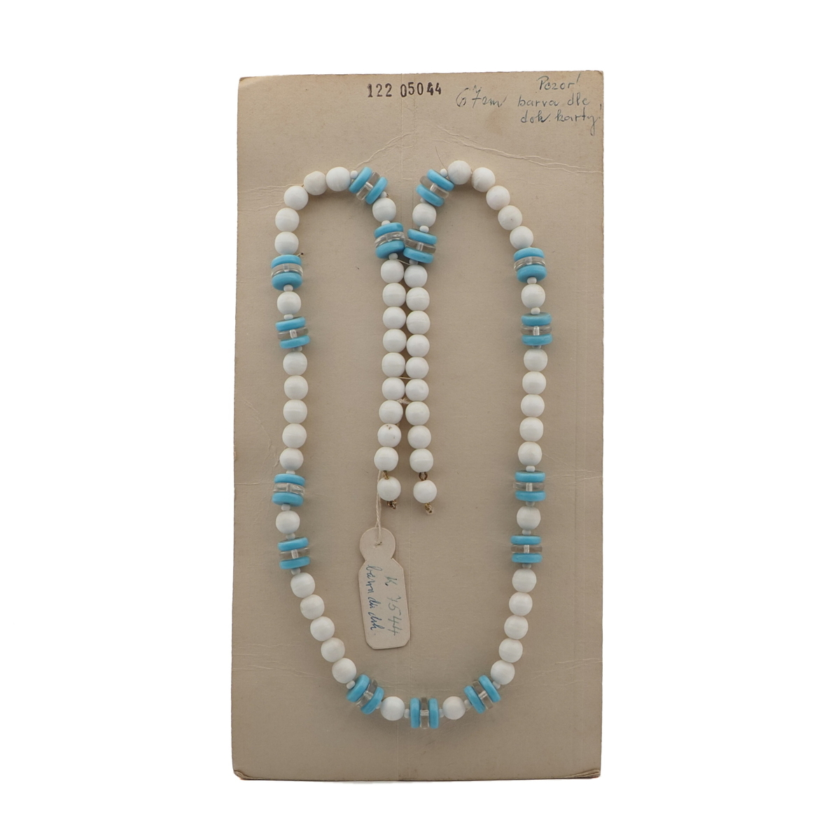 Vintage Czech necklace element white blue clear glass beads 26"
