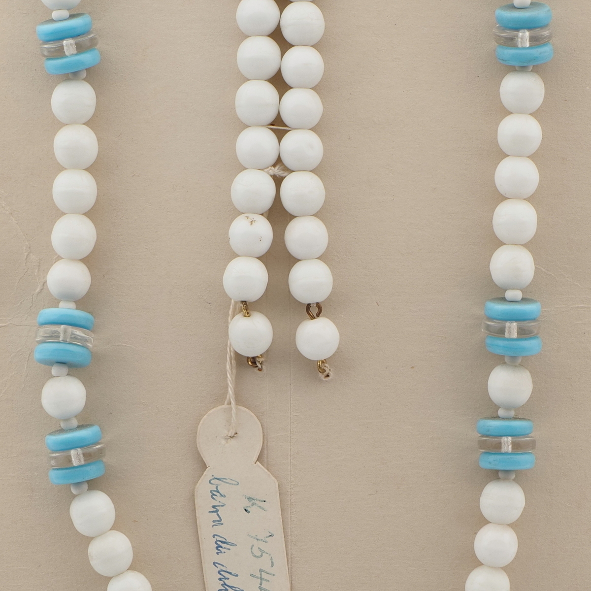 Vintage Czech necklace element white blue clear glass beads 26"
