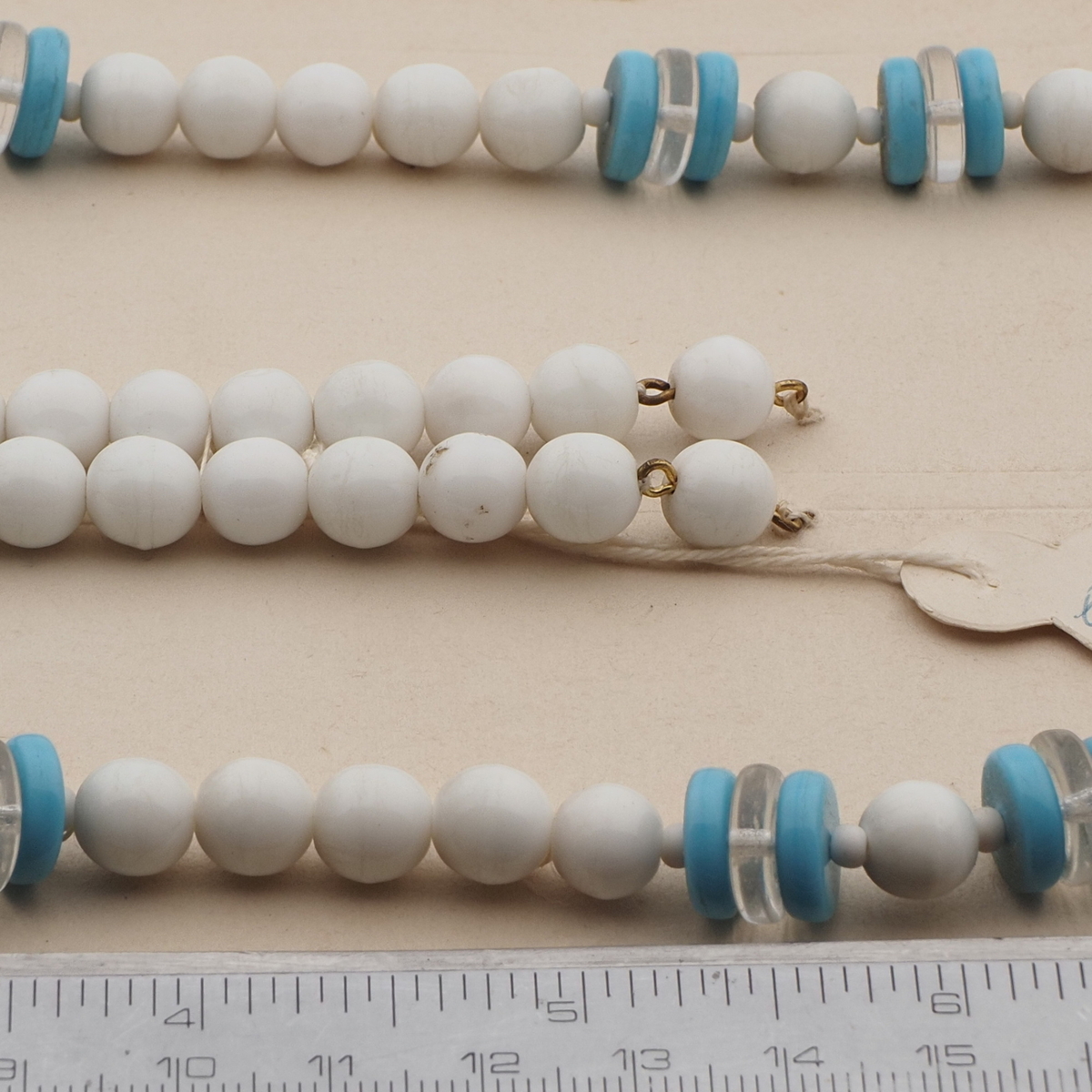Vintage Czech necklace element white blue clear glass beads 26"