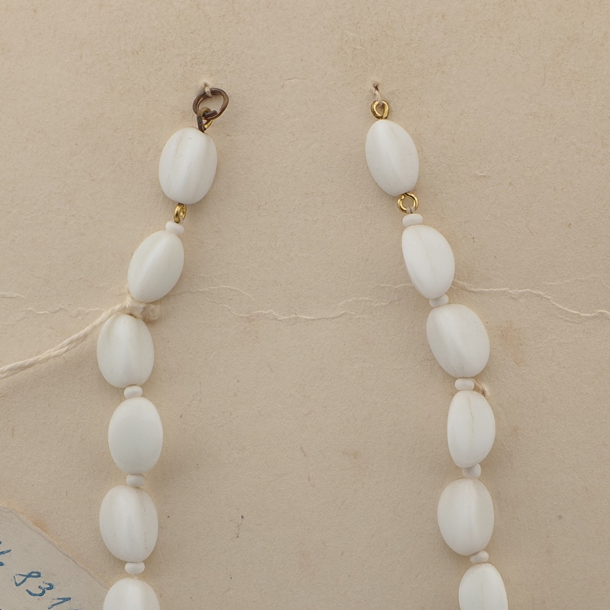 Vintage Czech necklace element white triangle glass beads 15"