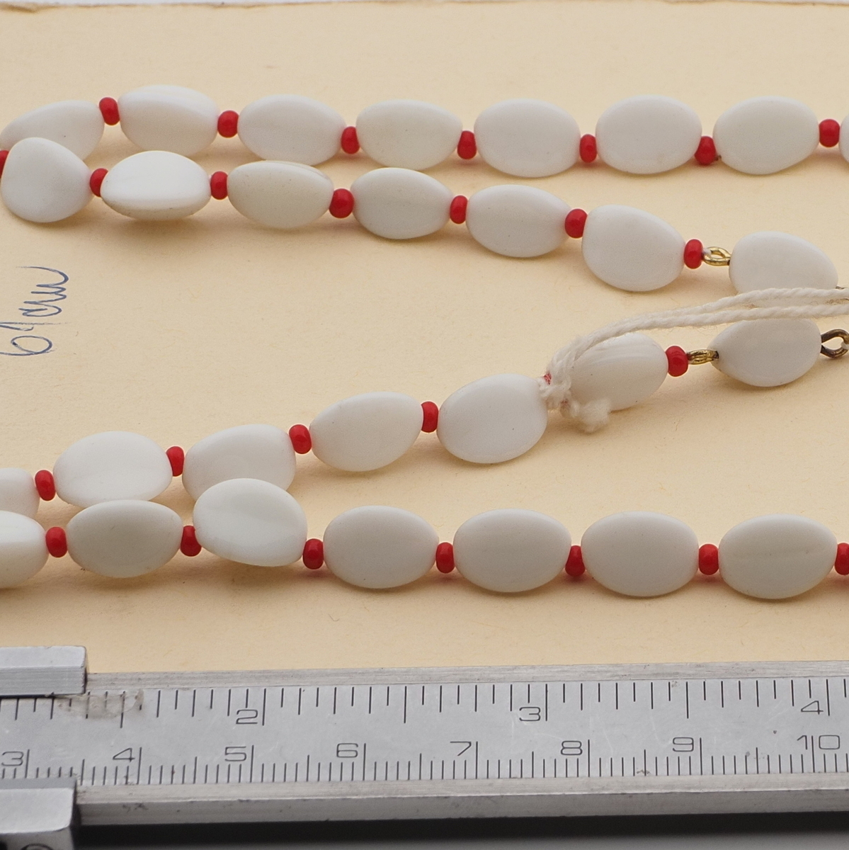 Vintage Czech necklace element white triangle glass beads 24"
