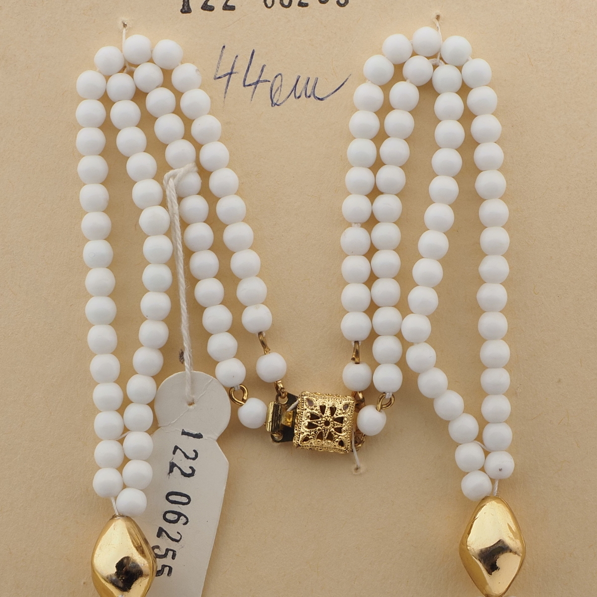 Vintage Czech 2 strand tassle necklace white glass beads 