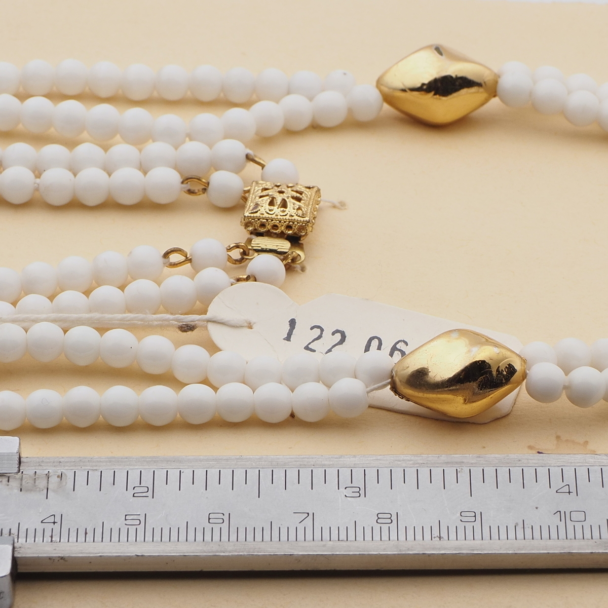 Vintage Czech 2 strand tassle necklace white glass beads 