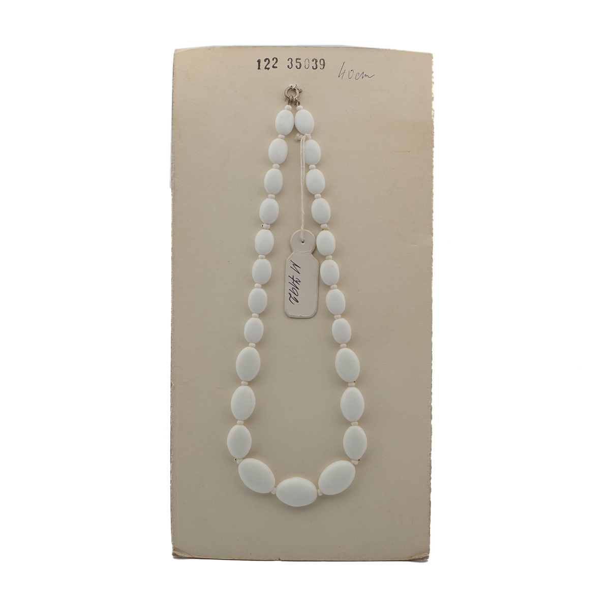 Vintage Czech necklace white oval glass beads 15"