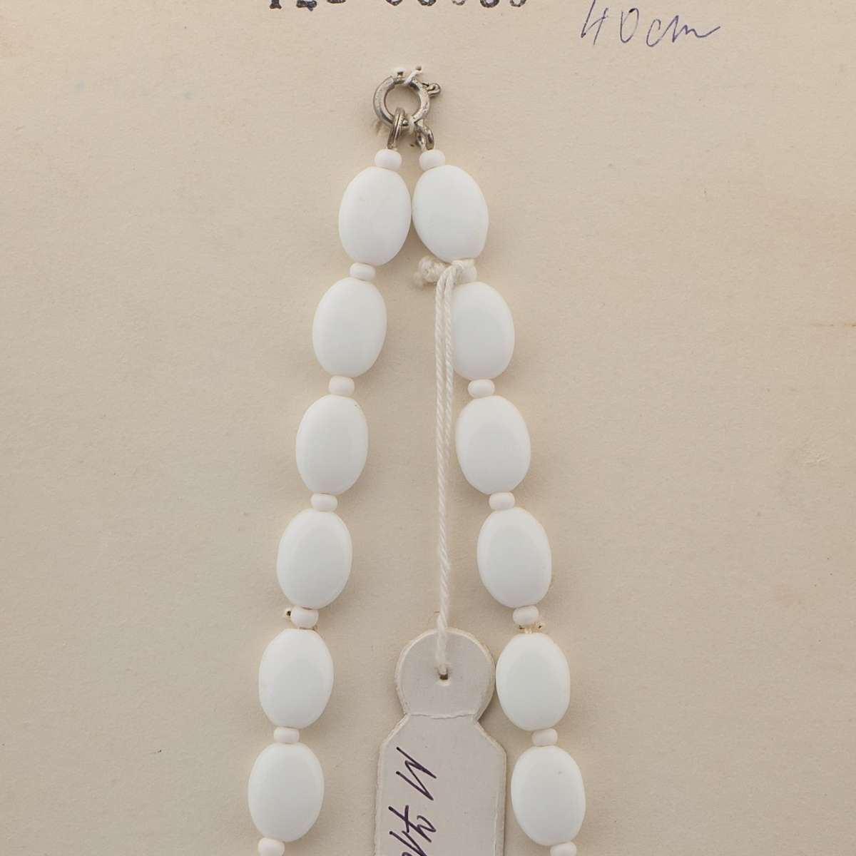Vintage Czech necklace white oval glass beads 15"
