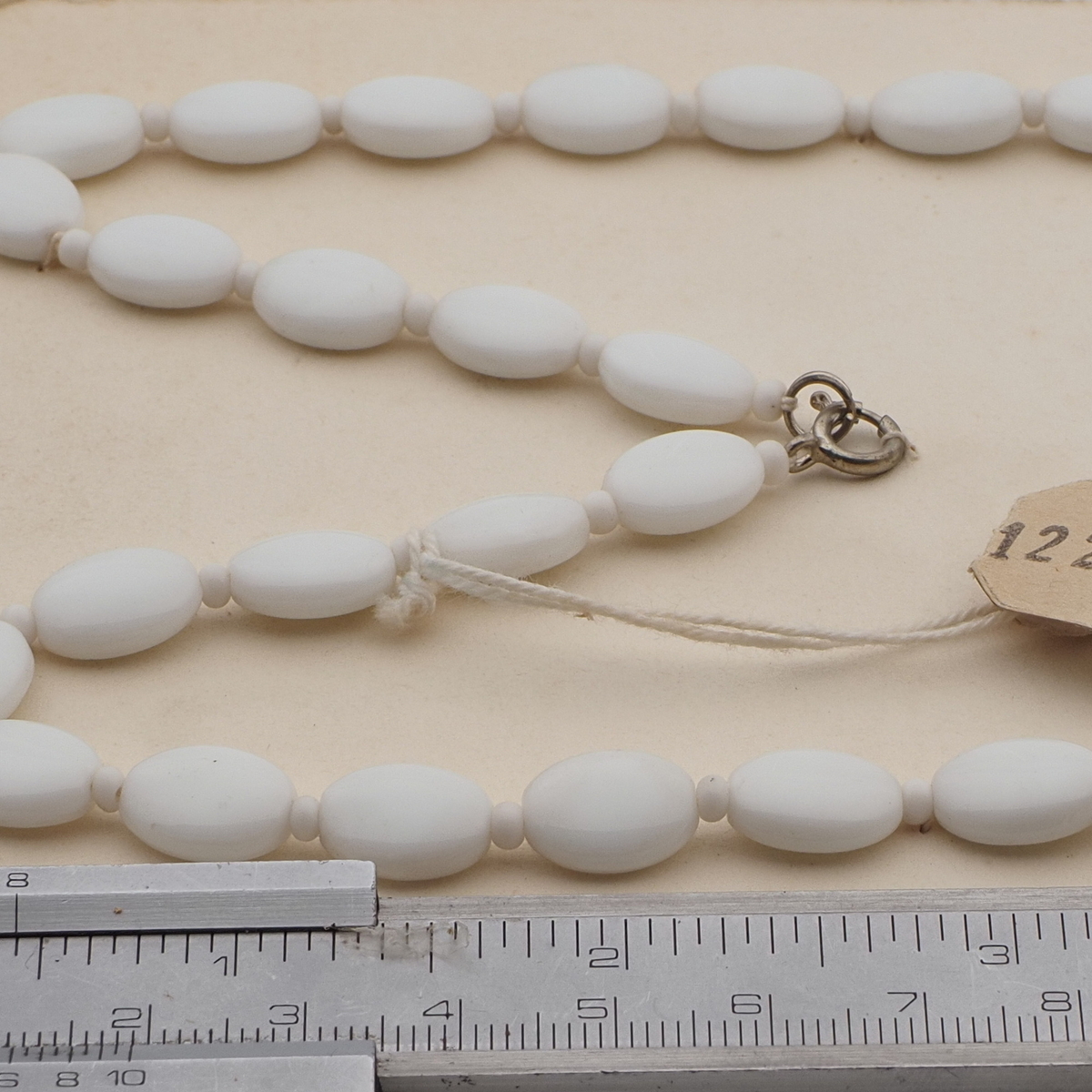Vintage Czech necklace white oval glass beads 24"