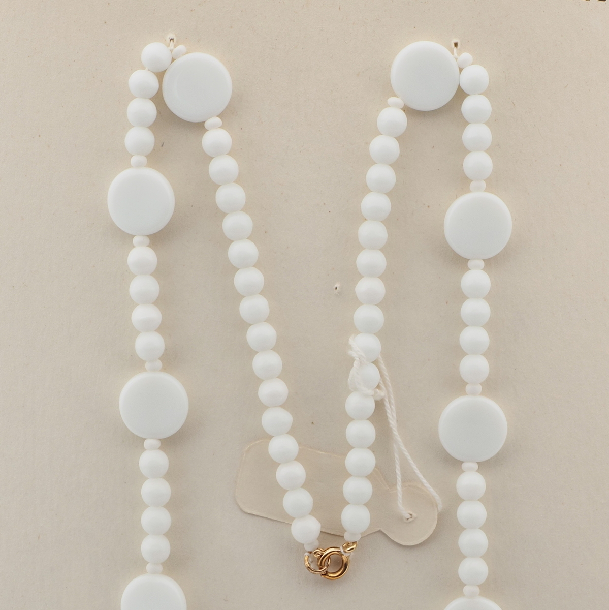 Vintage Czech necklace white round disc glass beads 