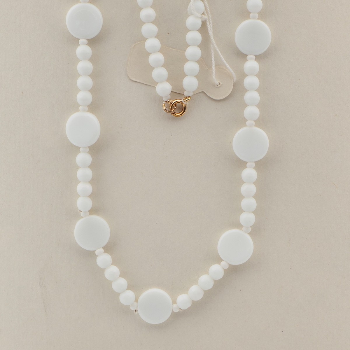 Vintage Czech necklace white round disc glass beads 