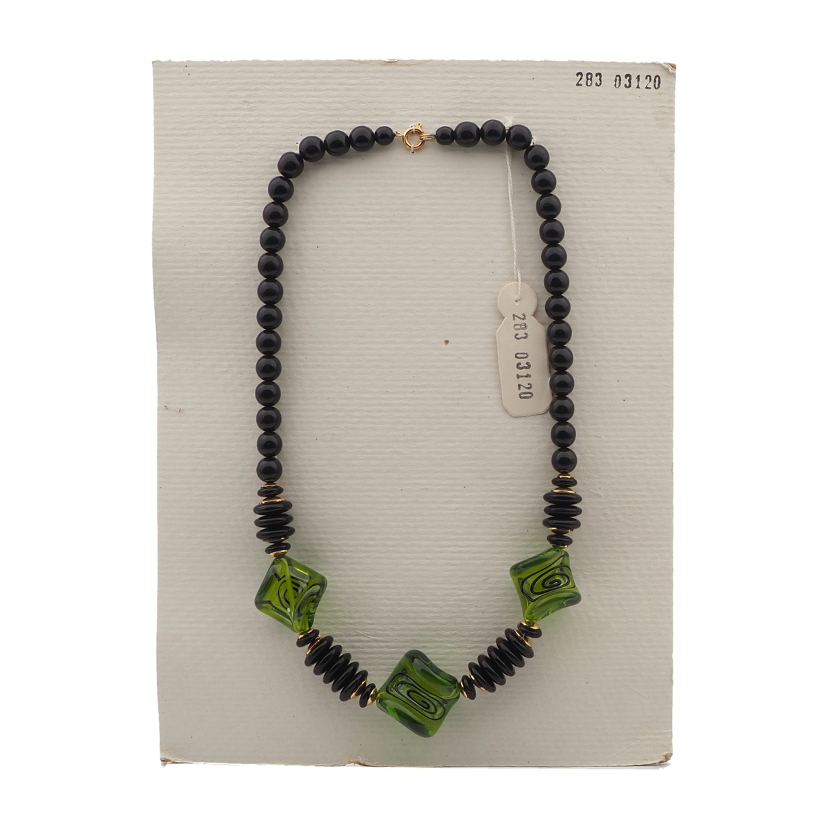 Vintage Czech necklace black green lampwork glass beads 
