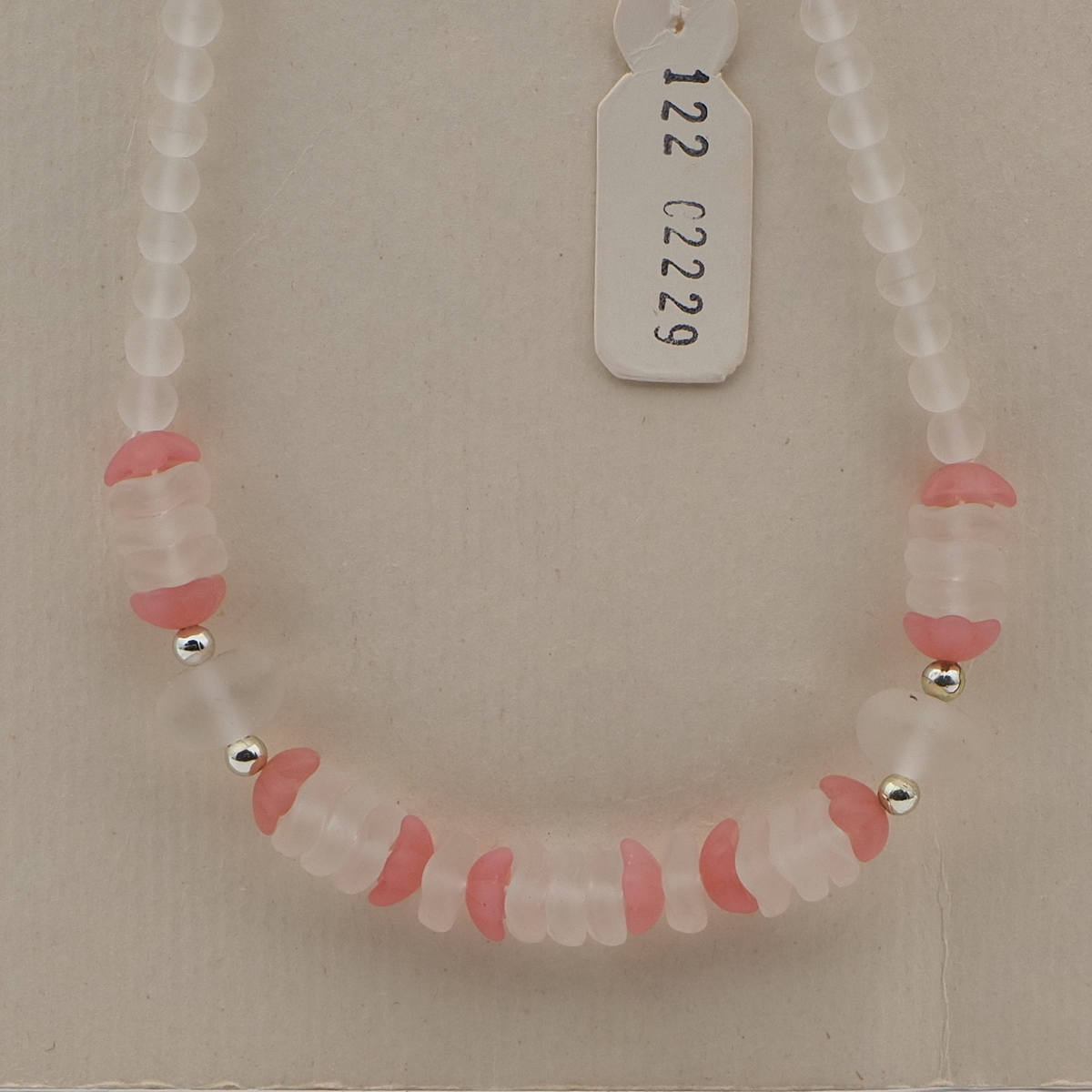 Vintage Czech necklace pink flower frost glass beads
