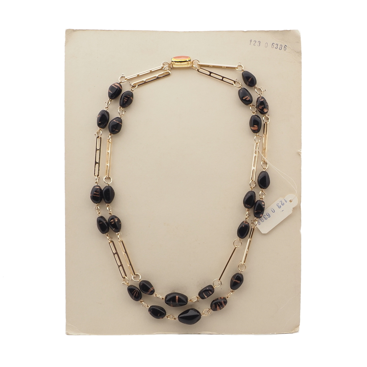 Vintage Czech 2 strand necklace aventurine goldstone black glass beads 