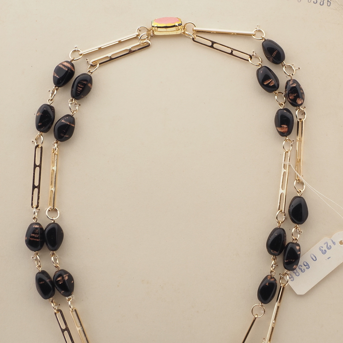 Vintage Czech 2 strand necklace aventurine goldstone black glass beads 