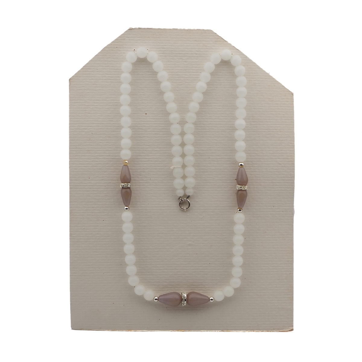 Vintage Czech necklace opaline round teardrop glass beads 